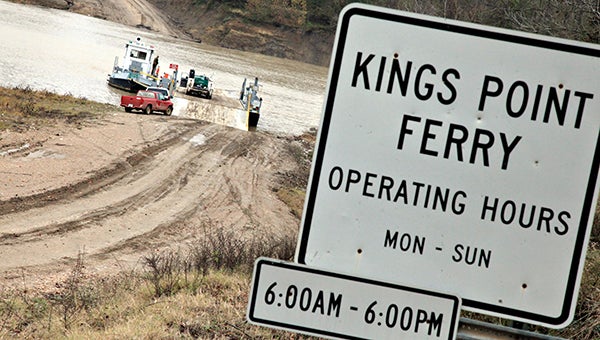 he Kings Point Ferry II prepares to transport vehicles Tuesday across the Yazoo River Diversion Canal. (Justin Sellers/ Vicksburg Post)