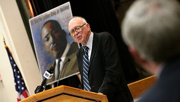 Civil Rights activist the Rev. Edwin King speaks Monday night during the 29th annual Dr. Martin Luther King Jr. Birthday Celebration at City Auditorium. (Justin Sellers/The Vicksburg Post)