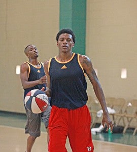 Chris Miller, a former Vicksburg High star, dribbles the ball during a 5-on-5 scrimmage at  Friday’s session of the River City League at Jackson Street Gym.  (Ernest Bowker/The Vicksburg Post)